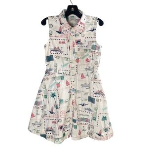 Crewcuts by J.Crew Girls Size 6 Button Up Shirt Dress Postcard Preppy Whimsical